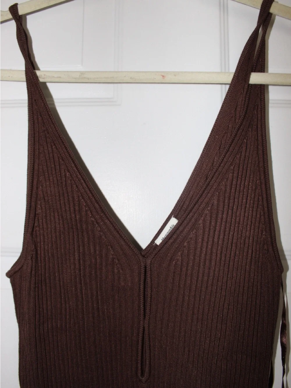Abercrombie & Fitch Chocolate Brown Ribbed V-Neck Maxi Dress